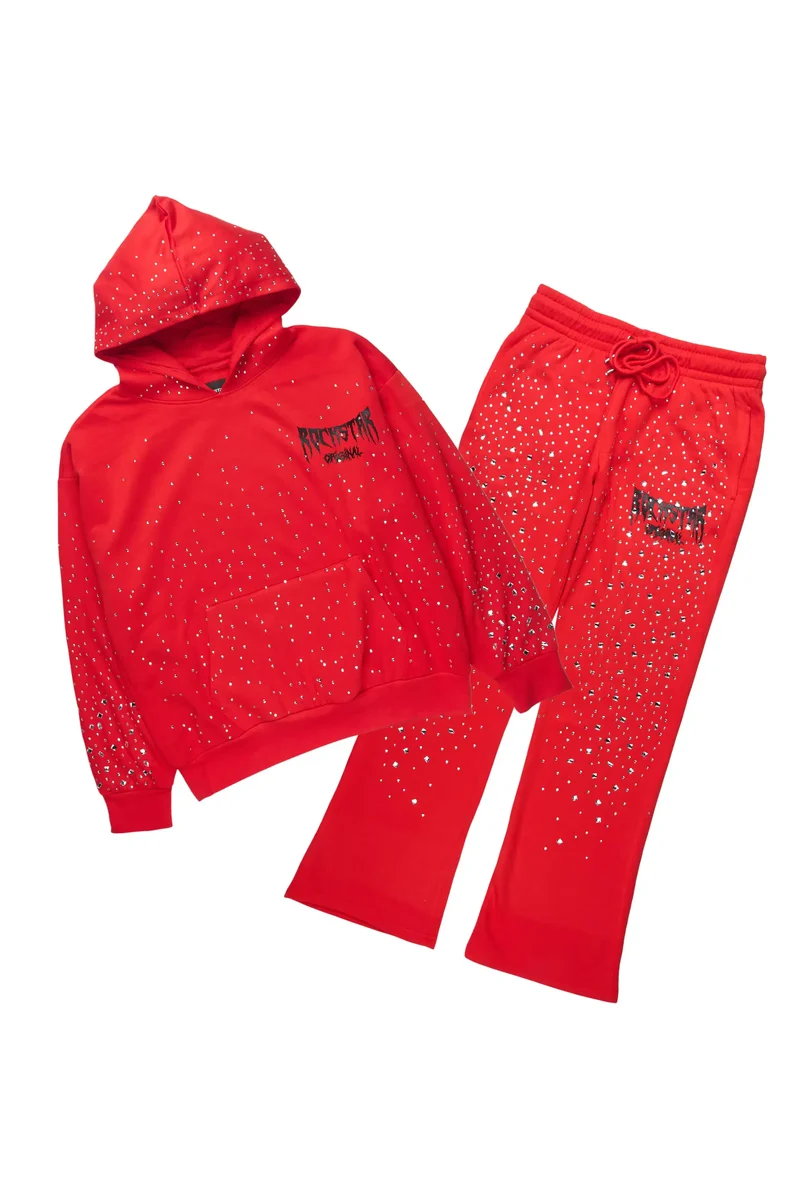 Twinkle Red/Clear Rhinestone Hoodie Relaxed Track Set